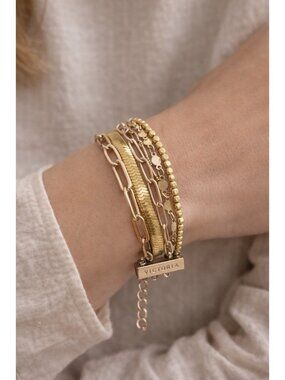 Victoria Emerson Gold Multi Strand Layered Bracelet Paperclip Herringbone Boho